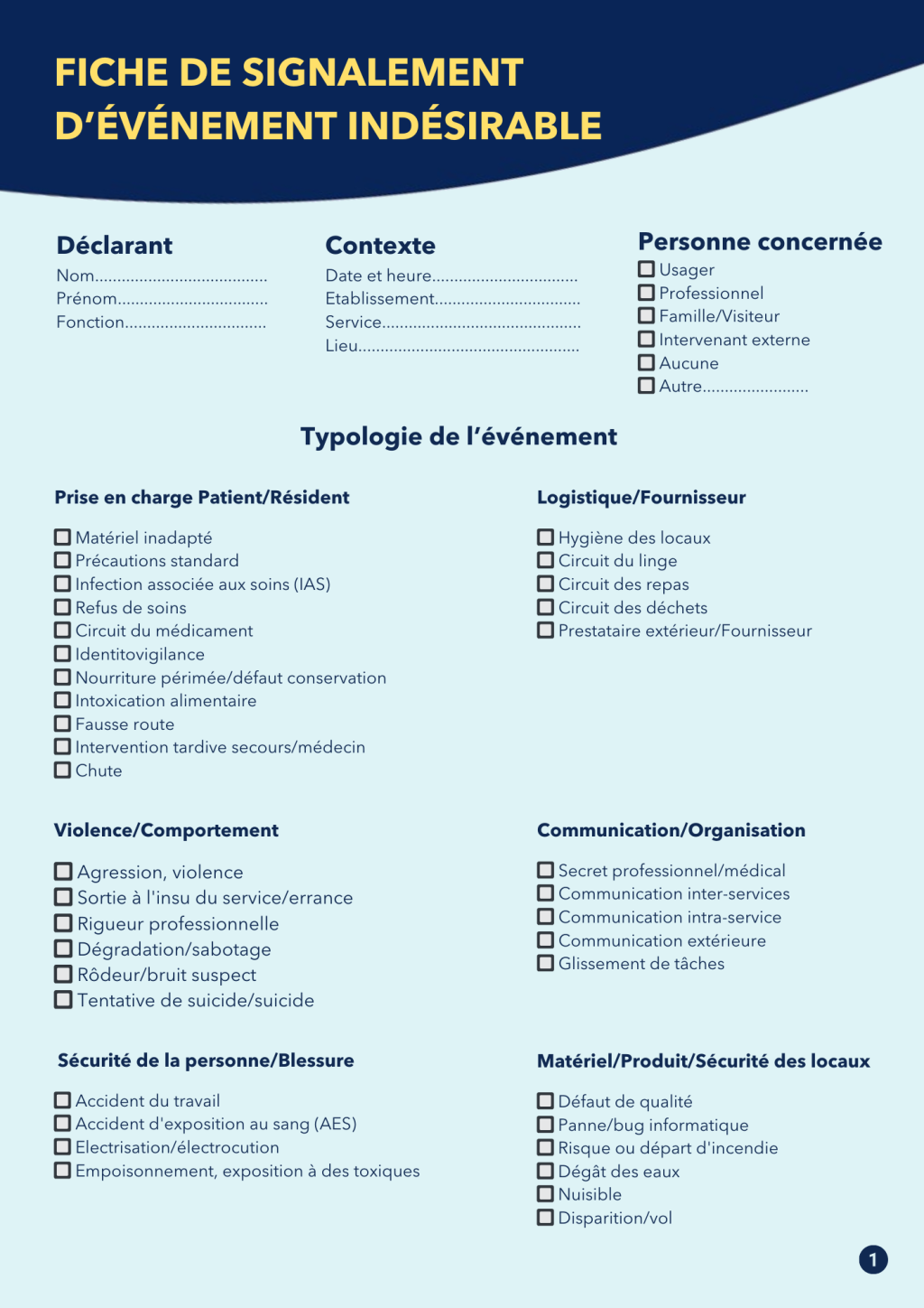 Modèle de fiche d'événement indésirable AGEVAL_recto